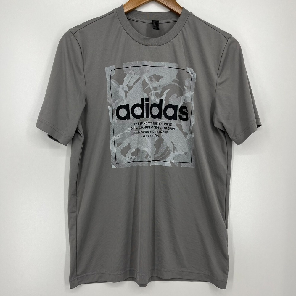 Adidas Primeblue Mens Graphic T-Shirt Grey Camo Logo Parley Ocean Plastic Small